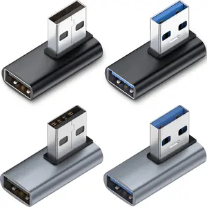 4 Pack 10Gbps USB 3.1 Male to Female Adapter Left Right Angle 90 Degree USB Cable Extension Connector Aluminum Alloy Shell for PC, Desktop, Laptop, USB Hub, USB Charger