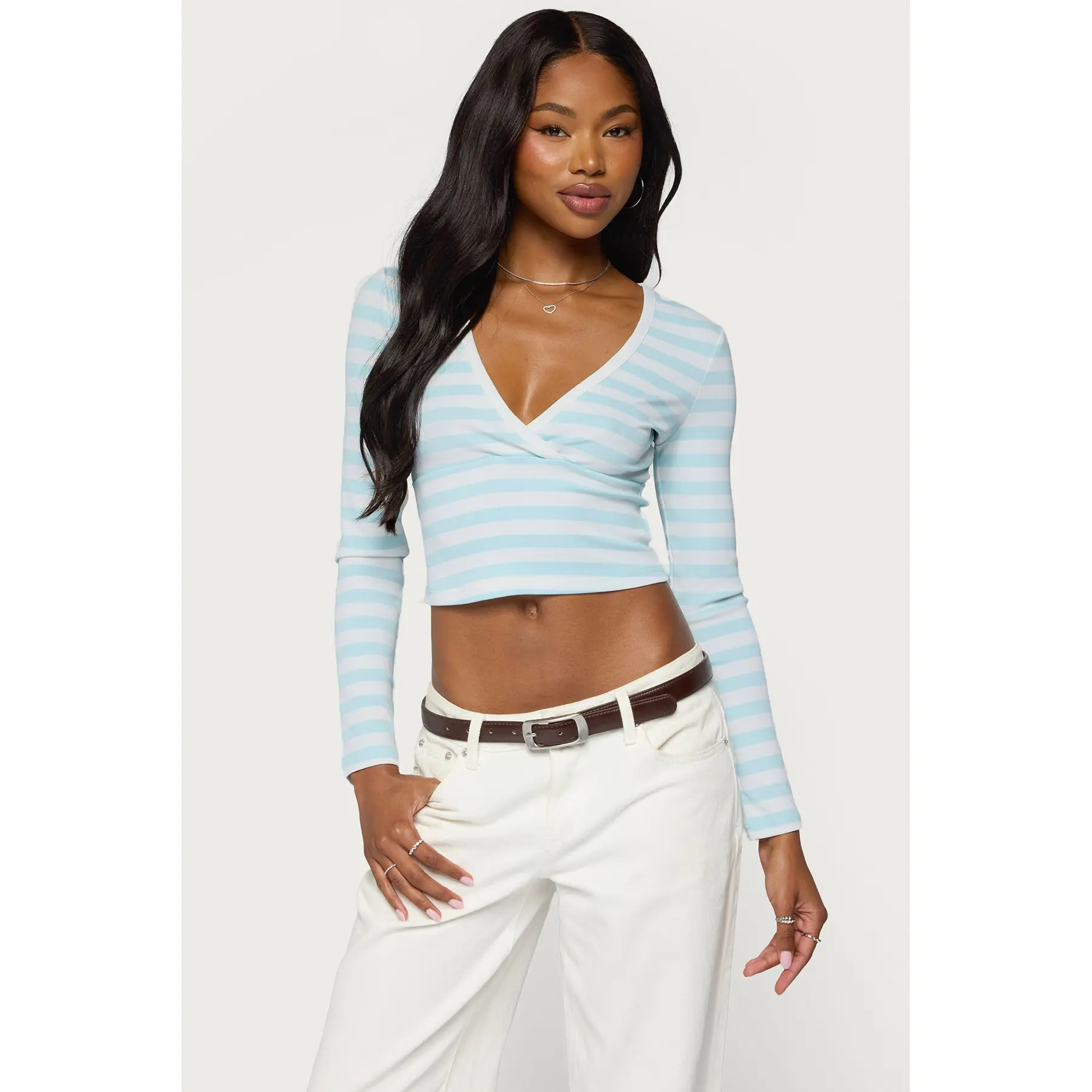 Phoebey Striped V Neck Top
