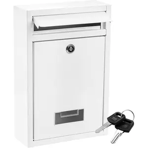 Wall Mount Mailbox with Key Lock, Locking Mail Box for Outside, Steel Cover Metal Dropbox,  Postbox with Slot for Envelope, Letter, , Office, 12.6" H x 8.5" L x 3.3" W, White