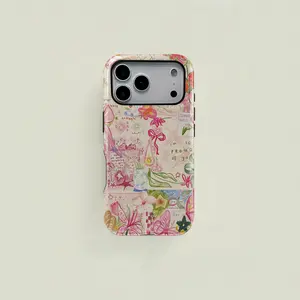 Flower bow graffiti, Floral, double layer protective case, solid two-in-one, suitable for iPhone 17 16 15 14 13 12 11 Pro Max/Plus, Samsung Galaxy S25 S24 S23 Ultra, couple mobile phone case Cover Protection