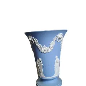 Wedgewood  Jasperware Blue VASE 6" Tall Greek Muses Lion Heads with Elegant Design and Traditional Craftsmanship