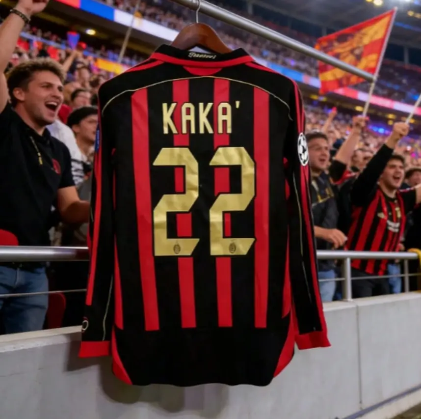 Italian Black Red Heritage No. 22 Soccer Jersey – Kaka Name Print, Gold Number, Long Sleeve Retro Football Fan Shirt