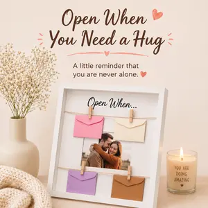 Framenow Open When Letters Photo Frame Gift Set with 16 Envelopes & Clips, DIY Keepsake Gift Box for Boyfriend, Girlfriend, Mom, Daughter, Moving Away, Graduation, Anniversary, Birthday & Long Distance