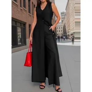 Women’s Two-Piece Solid Color Top & Pants Set, Casual Fashion Cozy Outfit for Daily Outdoor Wear, Women’s Summer Clothing