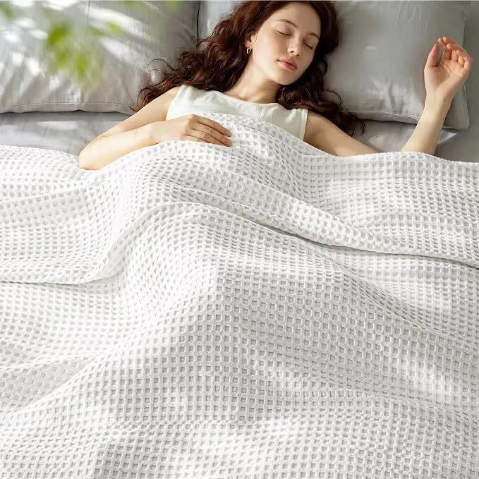 Exclusivo Mezcla 100% Cotton Waffle Weave Blanket, Soft Lightweight Breathable Throw for Bed Couch & Sofa, Skin-friendly Cozy Blanket for Summer Home Decor or Travel, Premium Comfort Waffle Texture for All Seasons