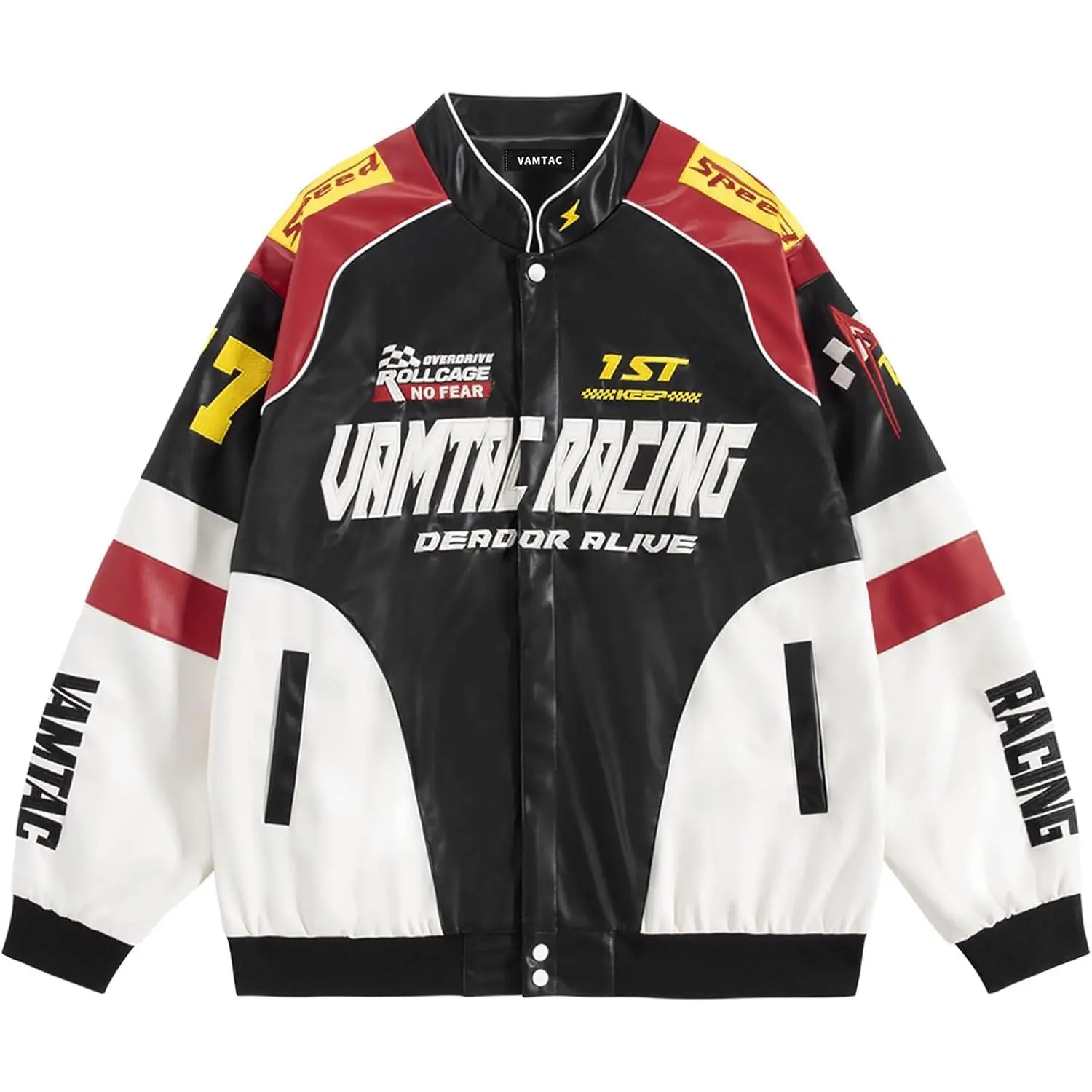 Vamtac Mens Racing Jackets Oversized Vintage Leather Bomber Jacket Baseball Racer Varsity Coats Streetwear