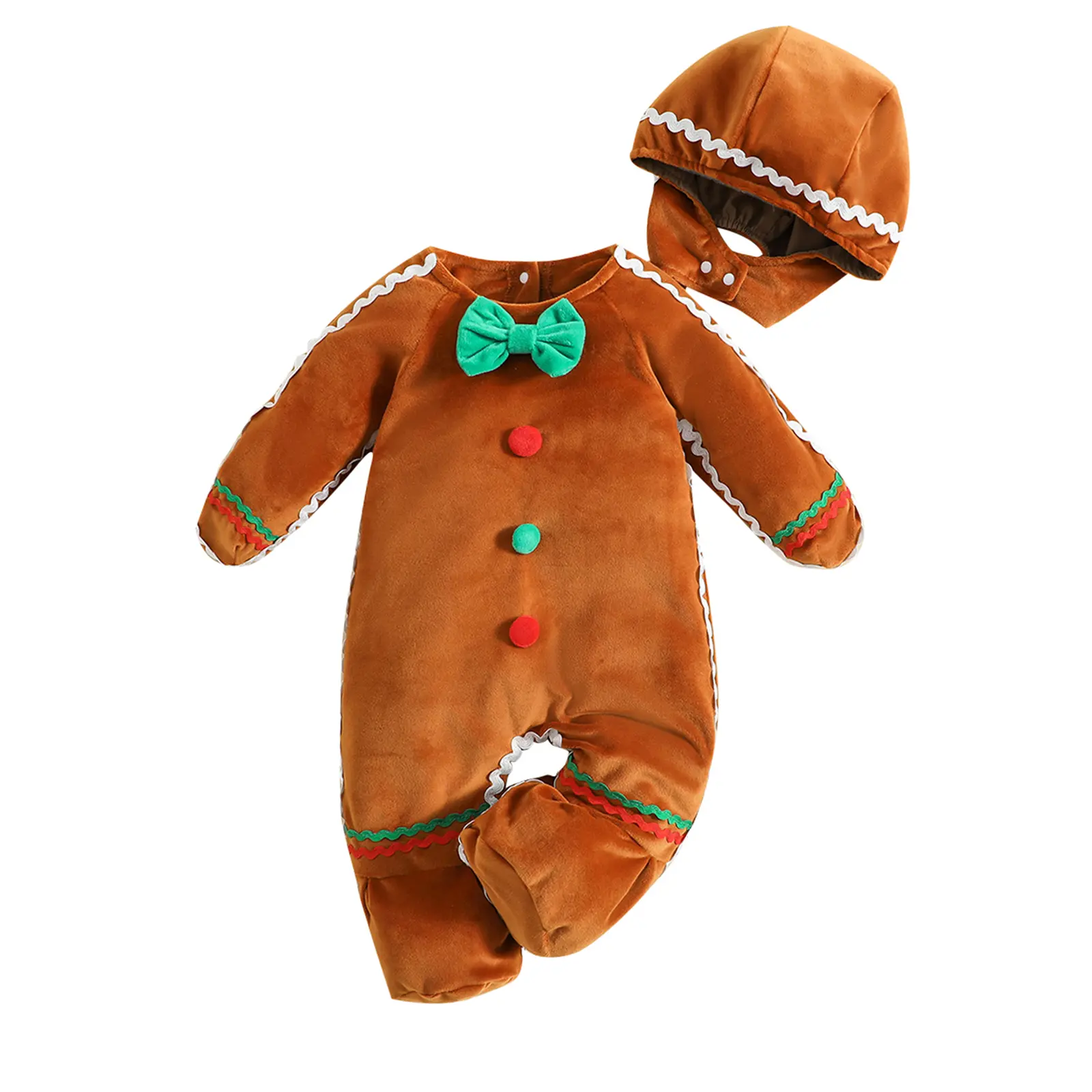 Toddler Baby Gingerbread Man Costume - Long Sleeve Footed Romper with Cute Hat, Casual Newborn Boy Sleepwear Outfit