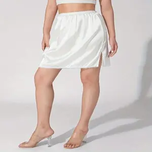 Women's Half Slips, Elastic Waist Solid Color Satin Underskirt Lace Trim Skirt for Under Dresses Fabric Womenswear