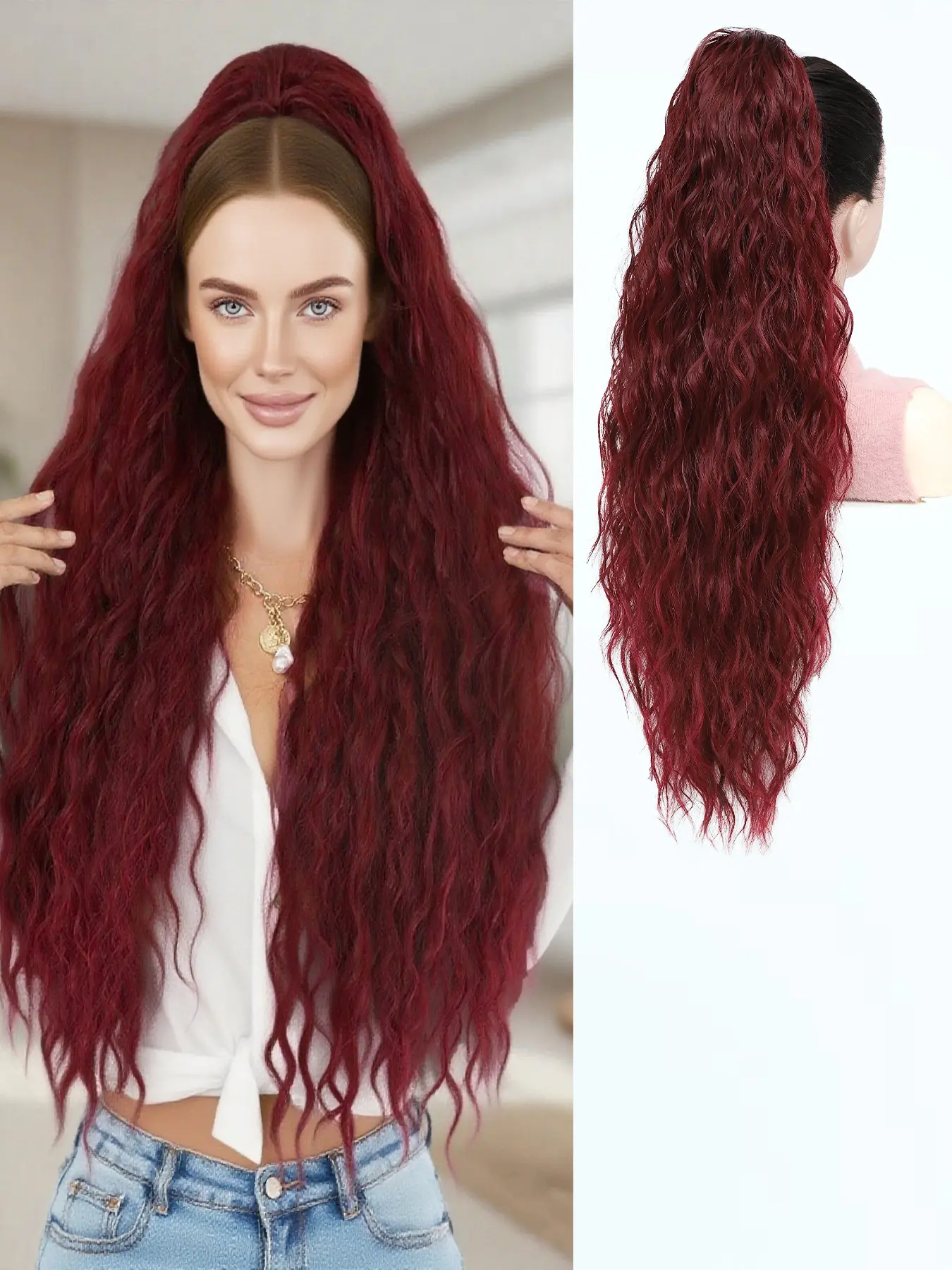 KAIRIYA 28-Inch Heat Resistant Curly Wavy Ponytail – Drawstring & Clip-In Synthetic Hair Extension, Natural Look for Women, Ideal for Parties & Everyday Use, Synthetic Hairpiece, Wavy Curly Ponytails, Wavy Synthetic Hairpieces