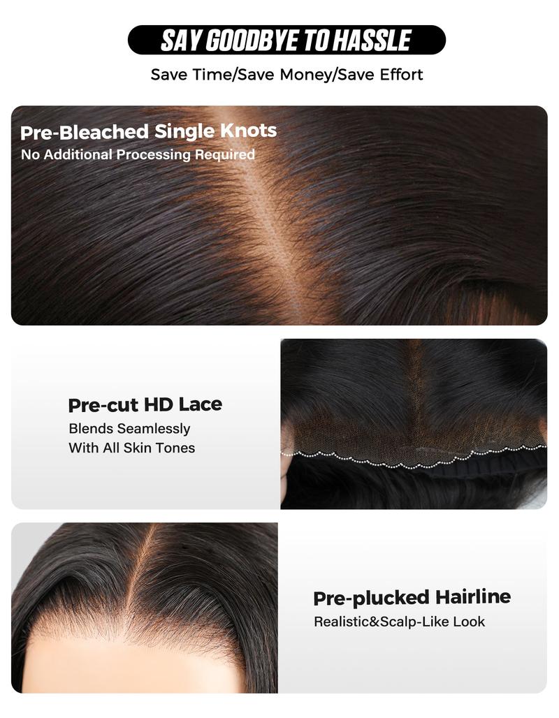 OQ Hair Wear And Go Body Wave Glueless Wigs Bleached Tiny Knots Pre Cut 7x5 HD Lace Front Wigs Human Hair Outdoorfun