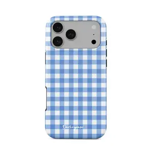 DarlingCase Blue White Gingham Check Case for iPhone 17/16/15/14/13/12/11 Pro Max X XS Max 8 7 Preppy Cottagecore Plaid Aesthetic Shockproof Drop-Proof Anti-Scratch Cover Gift for Women Girls