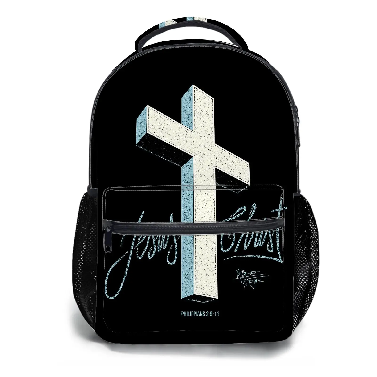 Men's and women's backpacksStudent Schoolbag Childrens Schoolbag High Quality Schoolbag Gift For Anime Christian Cross Jesus Christ Design Durable Fabric Mesh Side Pockets Students Church Goers Religious Events 1 Piece