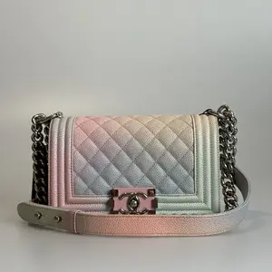 Pre-owned CHANEL Caviar Leather Shoulder Bag Le Boy Small Multicolor Quilted Pink Tone Hardware 12069952
