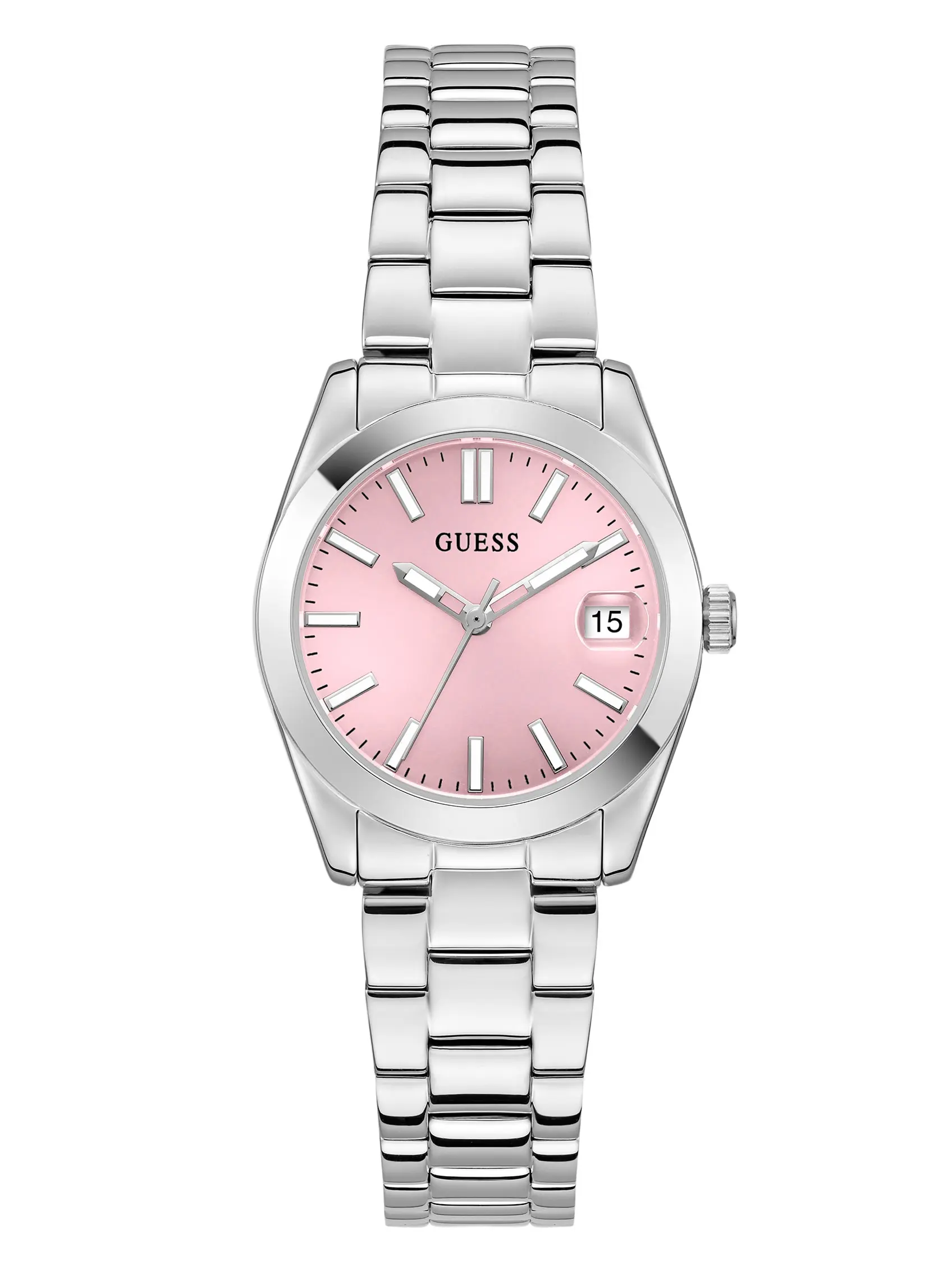 GUESS Female Silver-Tone and Pink Analog Watch