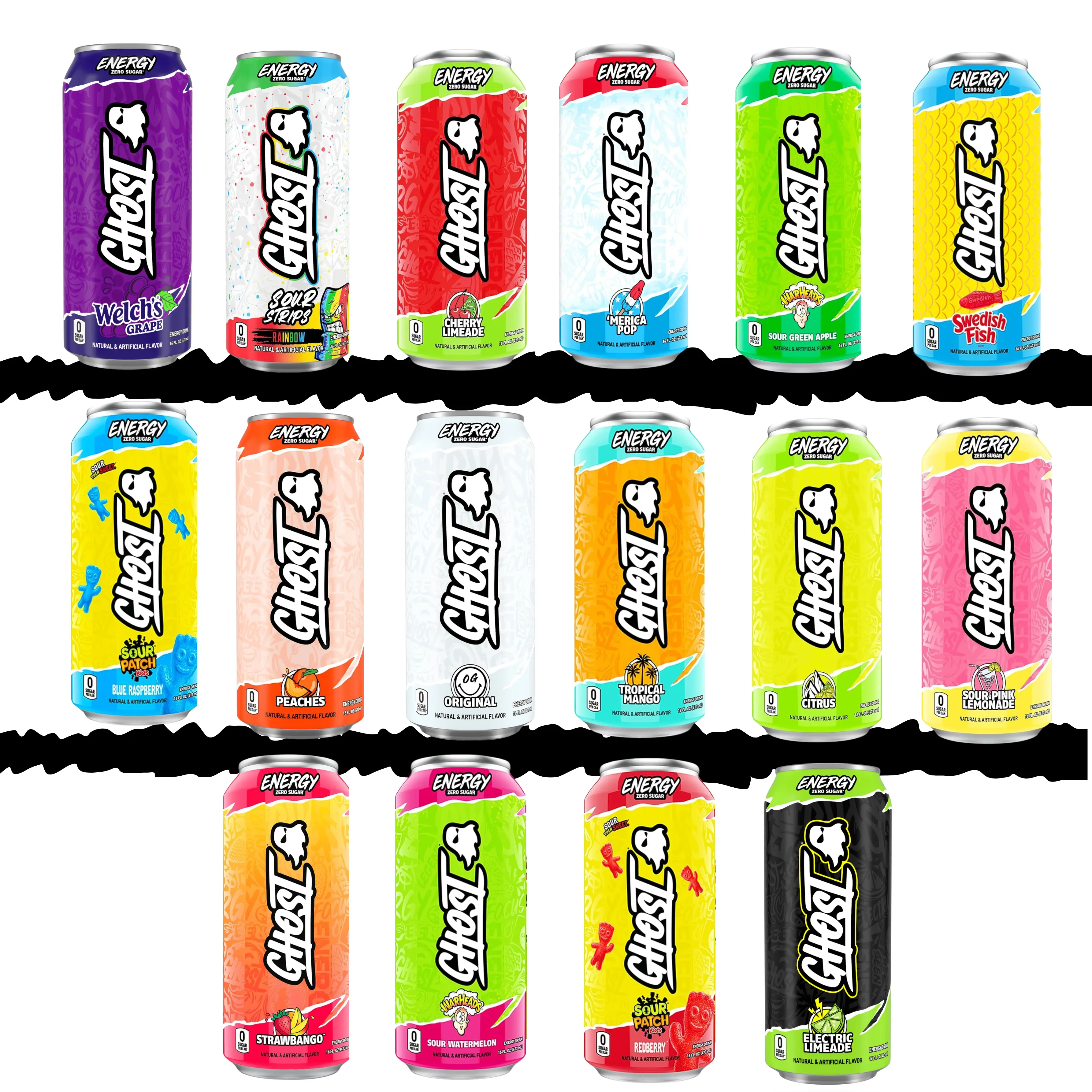 GHOST Energy Drink 16oz Flavor 200mg Natural Caffeine L-Carnitine Taurine  Zero Sugar Gluten-Free Vegan 12 Cans Choose Your Flavour - TikTok Shop