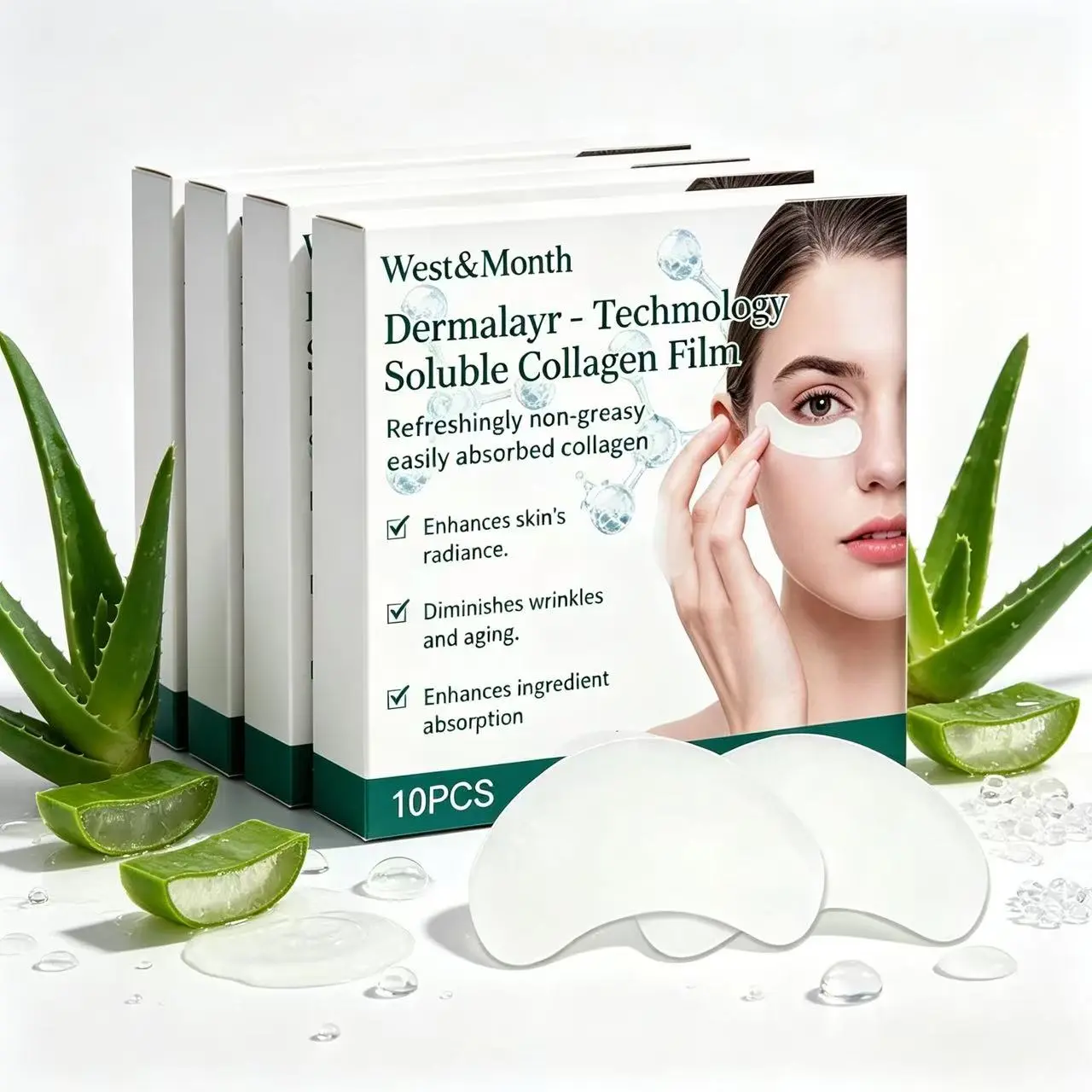 West&Month Collagen Blend Dissolving Film Patch - Moisturizing, Anti-Wrinkle, Firming, Brightening Face Mask with Hyaluronic, 6 Aging Benefits (Lifting, Elasticity Boost, Skin Soothing, Low-Allergenicity, Even Tone, Eye Care) - Apply Then Spray Skincare