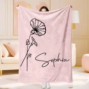 Personalized Blanket Gift for Mom, Grandma, Custom Name Blankets with Birth Month Flowers, Customized Blankets and Throws for Girls Mother's Day Birthday Gifts