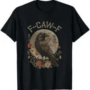 Women's Comfortable Soft Cotton Short-Sleeve T-Shirt, Casual Natural Round Neck Women's Clothes with Funny "F-Caw-F" Raven Crow Bird Graphic - Ladies' Clothes