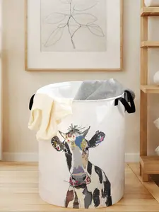 Cow Print Laundry Basket with Handle, Durable Foldable Clothes Storage Bin, Large Capacity Toy Organizer for All Seasons