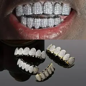 Teeth Grillz Set for Unisex Top Bottom Mouth Silver Color Teeth Grills Tooth Cap Removable Dental Fashion Body Jewelry Oral