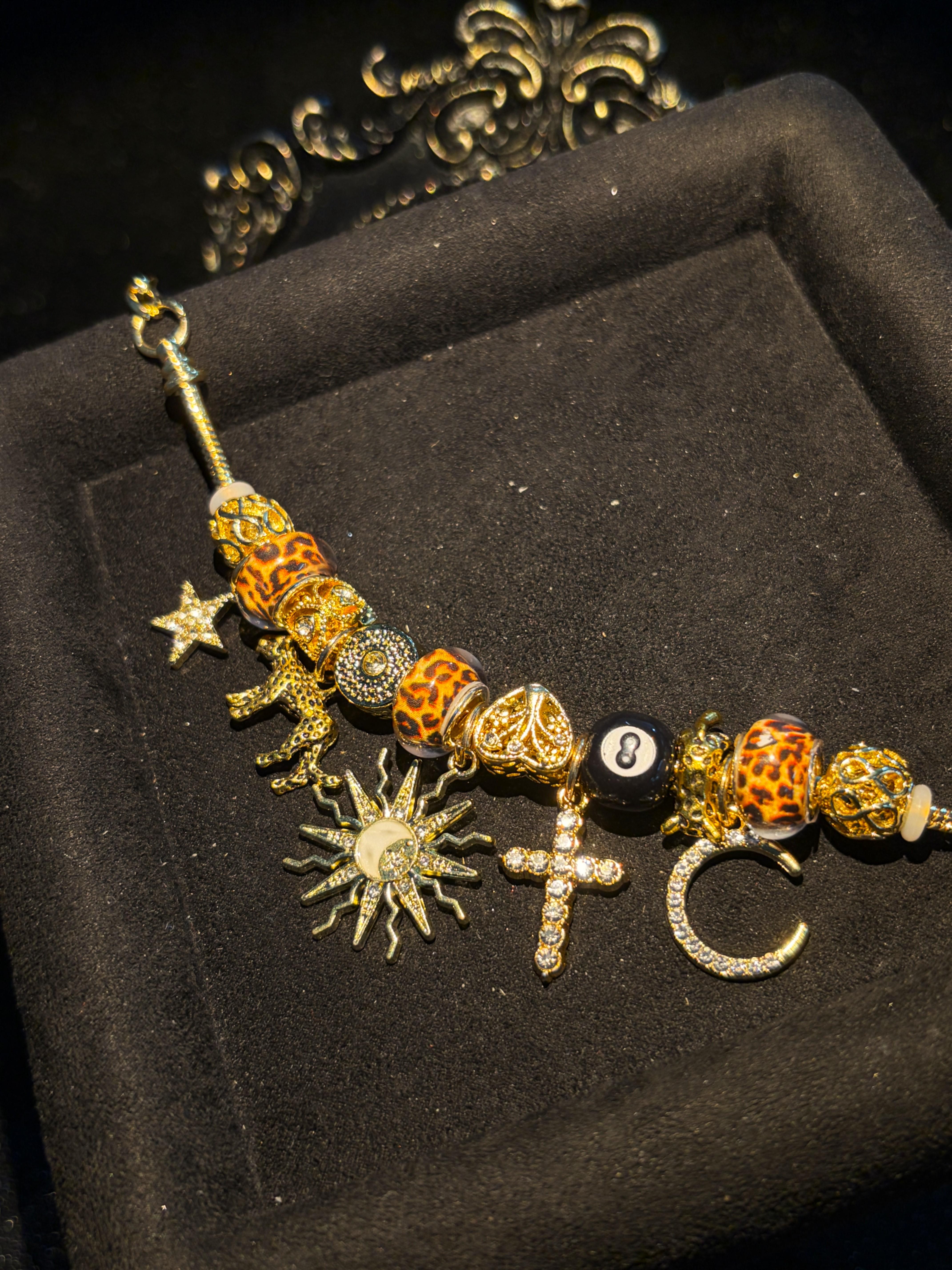 Women's Gold-Tone Leopard Print Charm Bracelet - Stackable Vintage Y2K Boho Beaded Bracelet with Sun, Moon, Star, Cross, Panther, 8-Ball Charms - Costume Jewelry Gift Women's Gold-Tone Leopard Print Charm Bracelet - Stackable Vintage Y2K Boho Beaded Bracelet with Sun, Moon, Star, Cross, Panther, 8-Ball Charms - Costume Jewelry Gift