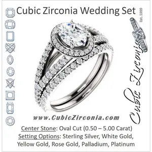 CZ Wedding Set, featuring The Azul engagement ring (Customizable Oval Cut Style with Cathedral-Halo and Split-Pavé Band)
