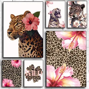 Leopard print flowers Poster HD Sticky Waterproof Wall Art | High Quality Print Aesthetic Home Living Bedroom Bathroom hallway Decor Trendy Room Decoration | Multiple Size Options Available