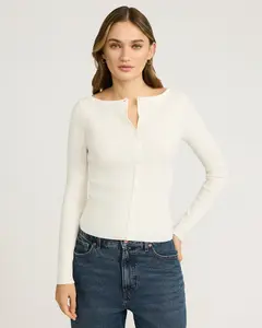 Express Fitted Ribbed Boat Neck Cardigan