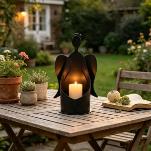 Metal Angel Candle Holder Planter Combo, 10.5x25 Cm, Indoor Home Decor, Outdoor Garden Decoration, Stylish Dual-Use Ornament