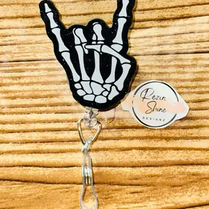 Skeleton Hand Black Badge Reel