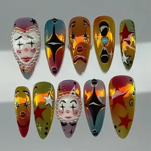 Spooky Cute Halloween Nails - 30PC Long Almond Tips with Pearls & Ghosts Retro Press-On Nail Kit 2Xb1-13294 Solid Design dreamy nail reusable premium nail prom nail Handmade Reusable 3D Press-on Nails scream  nails nail artist faux nail tiktokshopspringgl