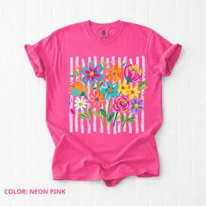 Comfort Colors Striped Boho Floral Shirt for Women, Comfort Colors Wildflower Graphic Tee, Preppy Summer Flower T-Shirt, Aesthetic Mama Top,  Cotton