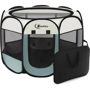 Dog Playpen, Puppy Pet Cat Playpen Indoor for Small Dogs, Dog Tent Crates Cage Indoor/Outdoor, Portable Pop up Dog Kennel Playpen with Carrying Case for Dogs/Cats/Rabbits, Removable Zipper Top, Grey Siedihit
