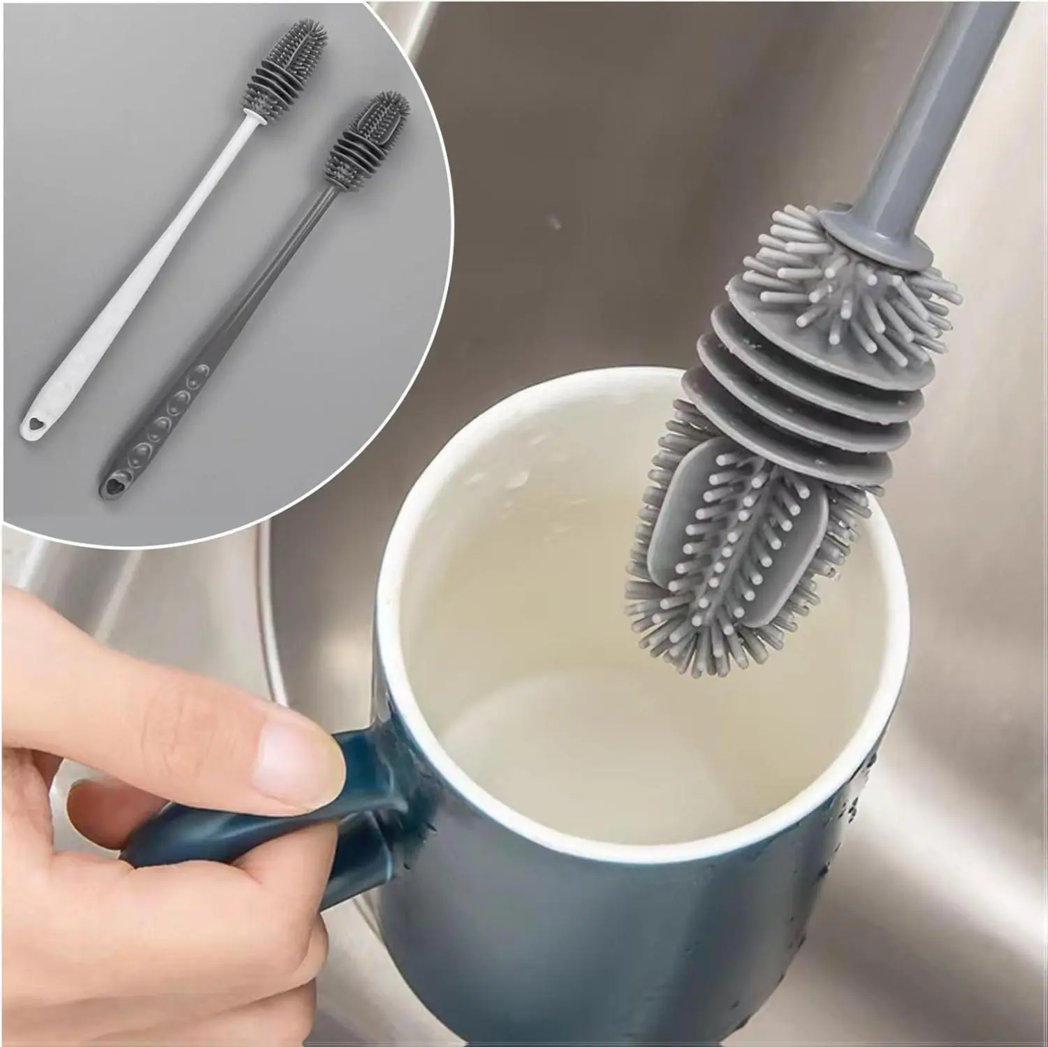 Silicone Bottle Brush, Long Handle Silicone Bottle Brush, Perfect for Cleaning Vases, Sports Bottles, Glassware Water Bottles, Suitable for Cleaning