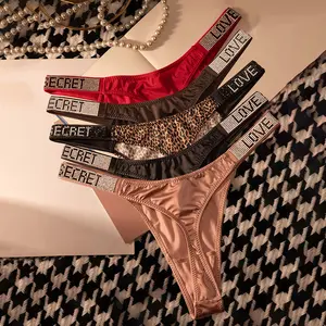 5pcs Sexy Women's Thongs Rhinestone Low Waist Underwear Soft Breathable Comfortable Female Lingerie Good Elasticity Opaque Suitable for Daily Work, Sports, and Dating Sexy Gifts for Lovers underwear # panties