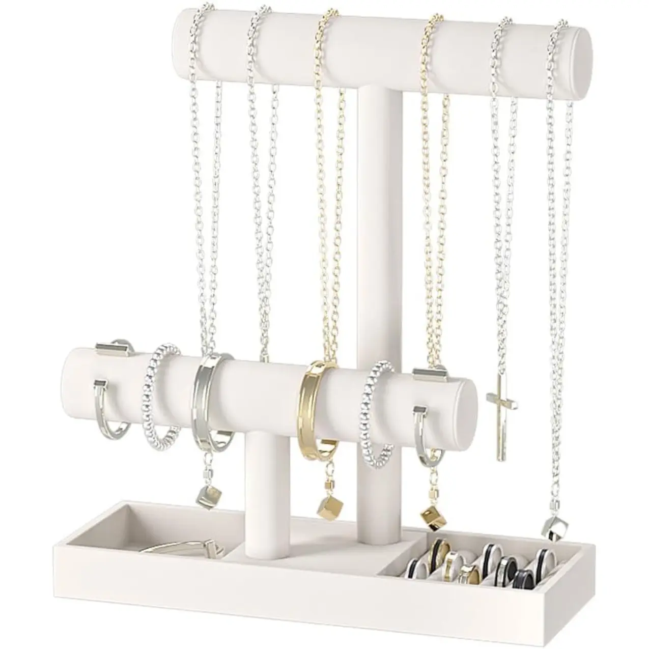 Bracelet and Necklace Holder,Velvet Jewelry Necklace Display Organizer Stand,bracelet Holder for Selling,Bracelet and Necklace Storage Tree (Style 2（Beige）)