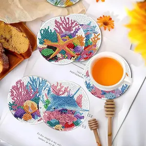 8Pcs Ocean Themed Diamond Painting Coasters, DIY 5D Dolphin & Turtle Diamond Art Coasters with Holder, Unique Handmade Gift for Friends, Family & Marine Life Lovers
