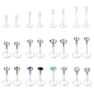 24-Piece Clear Labret Stud Set, Includes 3 Lengths, Plain & Gem-Top Styles in Multiple Colors, Versatile Bioflex Piercing Jewelry for Lips, Cartilage & Nostrils