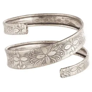 Floral Fantasy Silver Embossed Spiral Wrap Bracelet