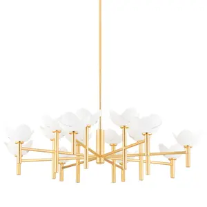 Dawson Chandelier - 18 Light Modern Botanical Design with Gold Leaf Accents and Petal Shades
