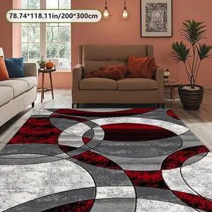Velvet Soft Comfortable  Red Gray Circle Block Patch 2D Printing Rug Fashion Home Decor, Commercial Decor Carpet, Living Room Rug, Sofa Cushion Bedroom Rug, Bedside Blanket Door Entrance Mat, Dining Table Carpet