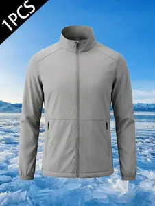 Single pack men’s lightweight jacket for summer fashion—ideal for outdoor sports and casual outings; zip closure, stand collar, solid color.