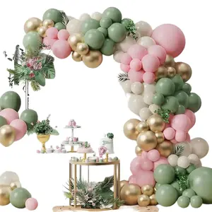 Sage Green Pink Balloon Arch Garland Kit,137pcs Blush Pastel Pink and Sage Green White Sand Gold Balloons for Boho Girls Woodland Baby Shower Wedding Jungle Safari Birthday Party Decorations