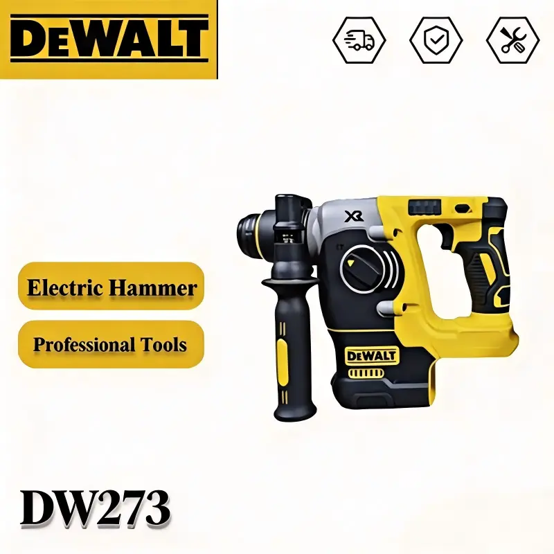 DeWalt DW273 Rotary Hammer with SDS-Plus Chuck and 360° Auxiliary Handle for Construction and Road Drilling, 2.1J Impact Energy with 3.1kg Lightweight Body.