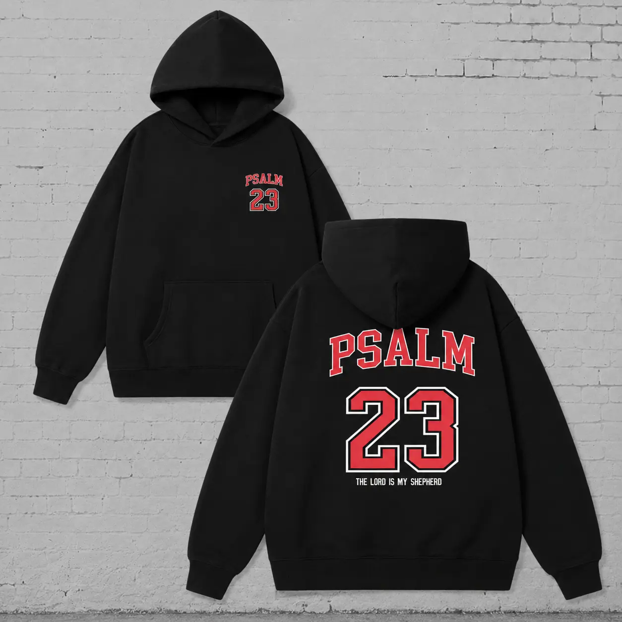 Psalm 23 Christian Vintage Hoodie – Oversized Varsity Graphic Pullover Sweatshirt, “The Lord Is My Shepherd” Faith Hoodie for Men, Front & Back Print, Gift for Believers