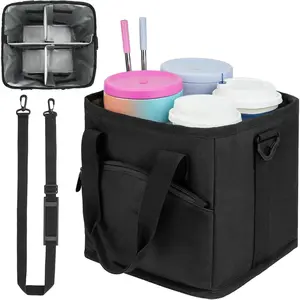 4 Water Bottle Holder with StraplFamily Size 4 Compartment Drink Bag,Multiple Tumbler Carrierl AdjustableFits Large Small Drinksl Hands Free,Won't Tip Over in