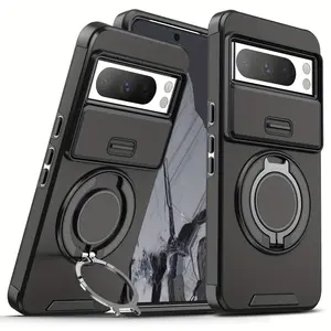 for Google Pixel 10Pro XL 10Pro Pixel 9Pro XL 9Pro 9A Pixel 8Pro 8A 7 Pro 7 Shockproof 360° Rotating Metal Magnetic Ring Multi-Function Stand Protective Phone Case Protector with Sliding Lens Cover Protection Lightweight Shockproof Cover