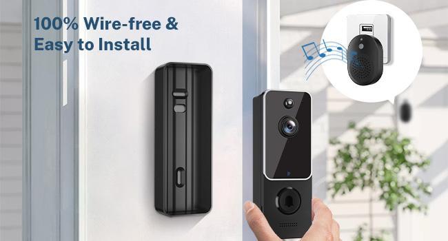 Wireless Video Doorbell Camera with Chime Ringer, Battery Powered, Smart AI Human Detection, 2.4G WiFi, 2-Way Audio, Night Vision, Cloud Storage, Easy Installation Home Security Door Bell