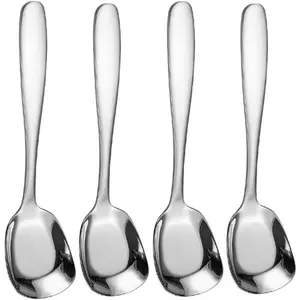 Square Head Stainless Steel Spoons,4PCS Korean style Thick Heavy Weight Soup Spoons,Dessert Spoons 7.3 Inch (silver)