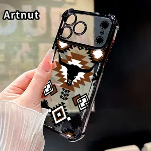 Four Corner Airbag Anti-Collision Electroplated Phone Case for iPhone 17 Pro Max 16 15 Plus Air 14 13 12 11 E Retro Western Cowboy Patterned Protection Smartphone Cover